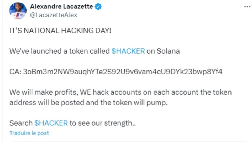 Le compte X (ex-Twitter) d’Alexandre Lacazette a été hacké !